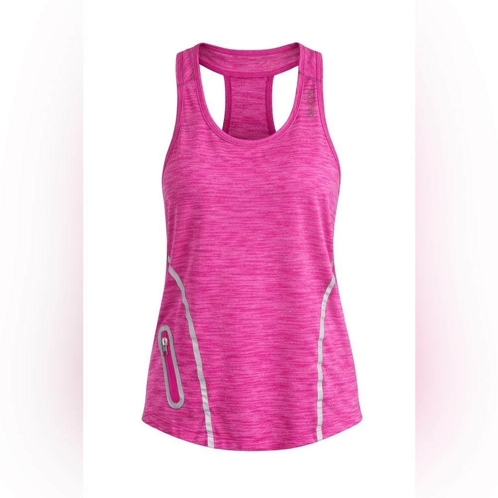 Reebok Pink Racerback Athletic Tank | Reflective Stripe Zip Pocket | XS